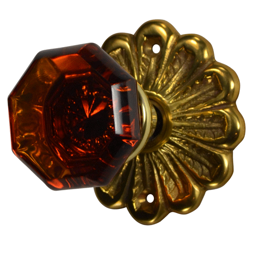 ##Antique Hardware## Maltesia Flower Rosette Door Set with Octagon Amber Glass Door Knobs (Several Finishes Available)