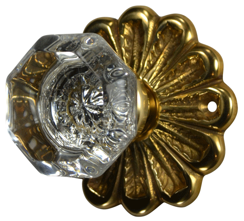 ##Antique Hardware## Maltesia Flower Rosette Door Set with Crystal Octagon Door Knobs (Several Finishes Available)