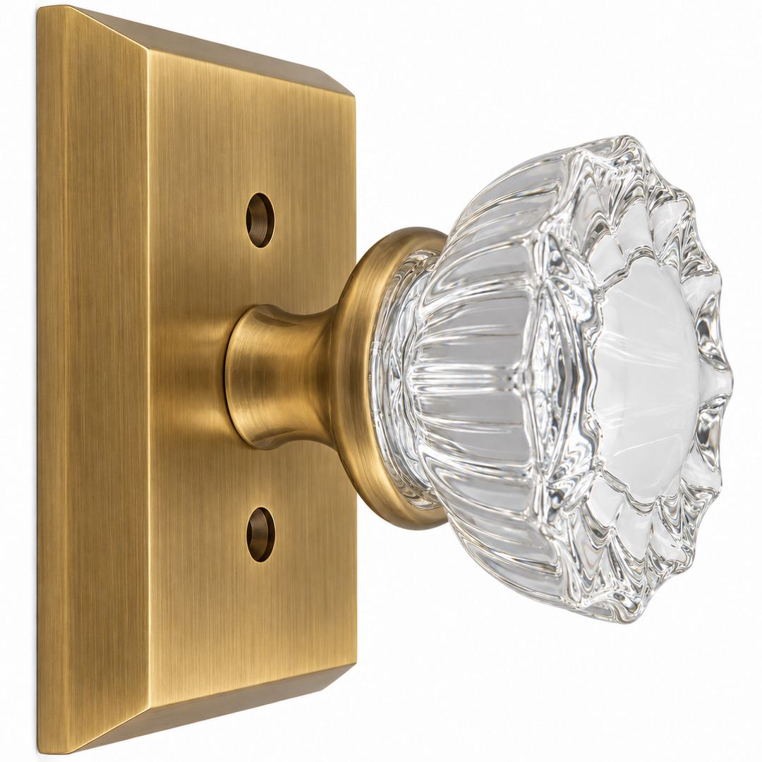 Magnifique® Rectangular Door Set with Crystal Fluted Knobs (Several Finishes Available)