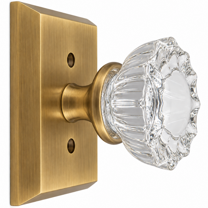 Magnifique® Rectangular Door Set with Crystal Fluted Knobs (Several Finishes Available)