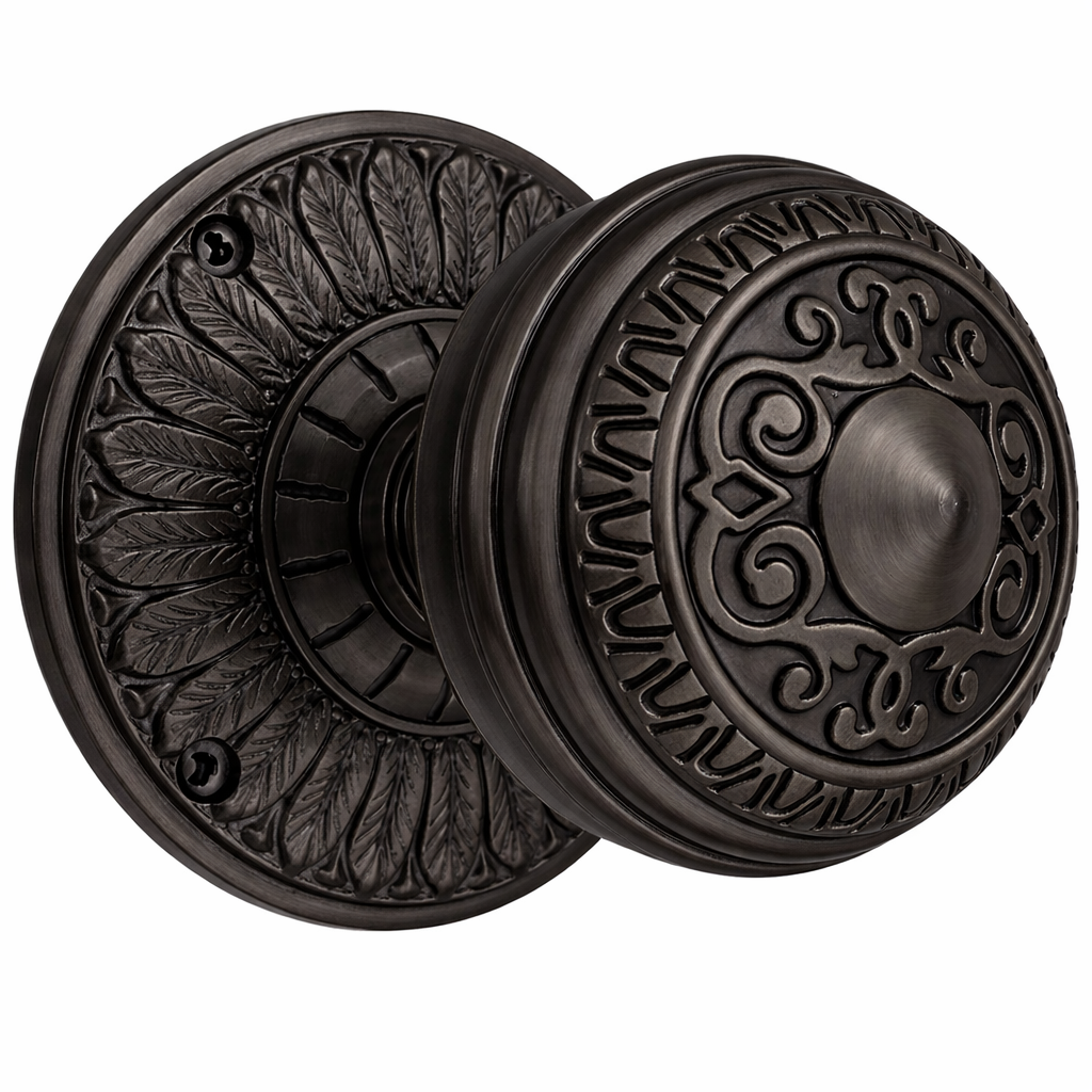 Feather Rosette Door Set with Egg & Dart Door Knobs (Several Finishes Available)