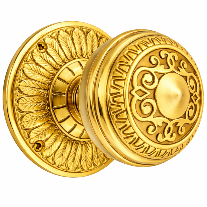 Feather Rosette Door Set with Egg & Dart Door Knobs (Several Finishes Available)