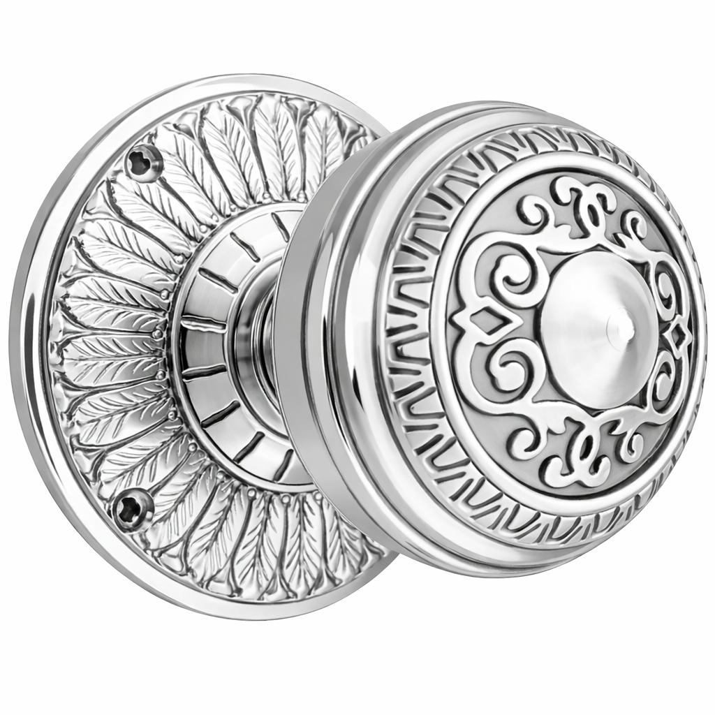 Feather Rosette Door Set with Egg & Dart Door Knobs (Several Finishes Available)