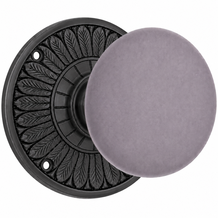 Grey Porcelain Door Knob with Brass Feathers Rosette (Several Finishes Available)