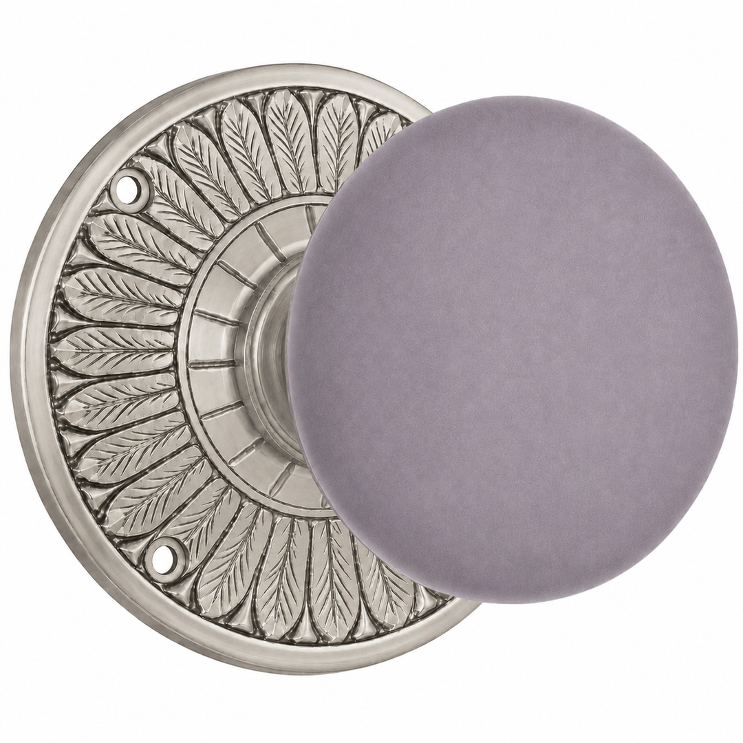 Grey Porcelain Door Knob with Brass Feathers Rosette (Several Finishes Available)