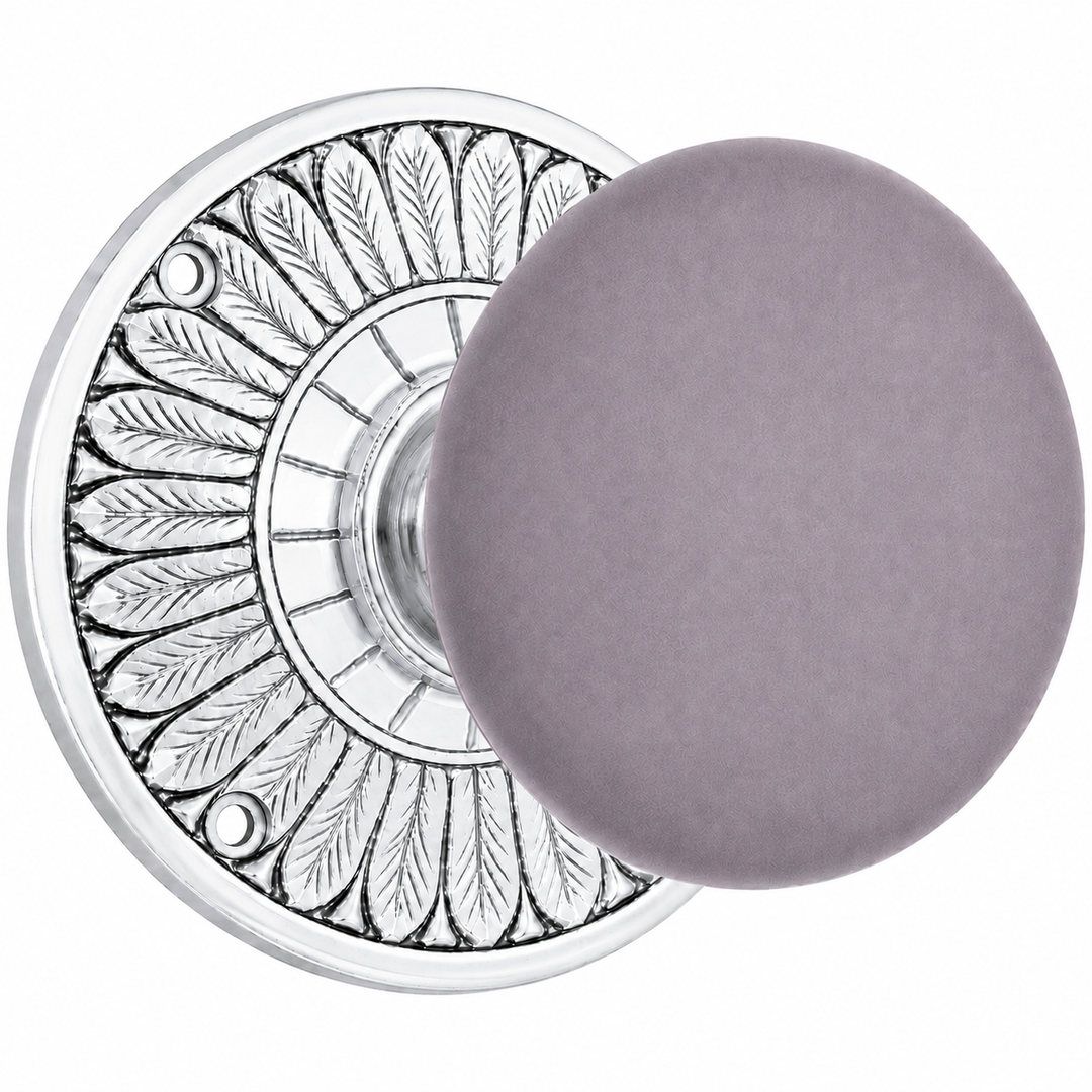 Grey Porcelain Door Knob with Brass Feathers Rosette (Several Finishes Available)