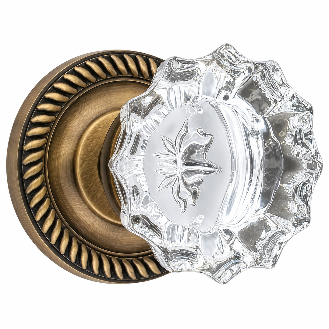 Traditional Georgian Roped Rosette Door Set with Fluted Crystal Door Knobs (Several Finishes Available)