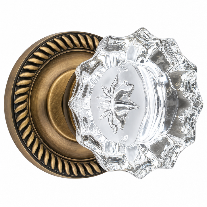 Traditional Georgian Roped Rosette Door Set with Fluted Crystal Door Knobs (Several Finishes Available)