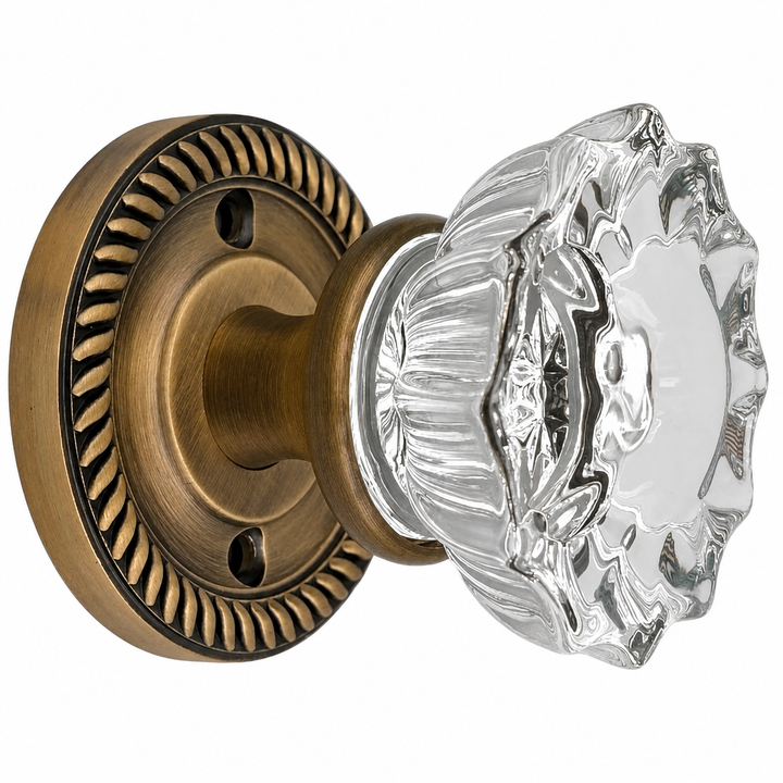 Traditional Georgian Roped Rosette Door Set with Fluted Crystal Door Knobs (Several Finishes Available)