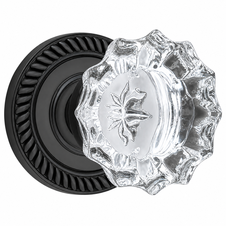 Traditional Georgian Roped Rosette Door Set with Fluted Crystal Door Knobs (Several Finishes Available)