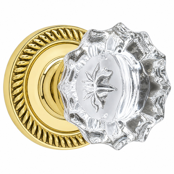 Traditional Georgian Roped Rosette Door Set with Fluted Crystal Door Knobs (Several Finishes Available)