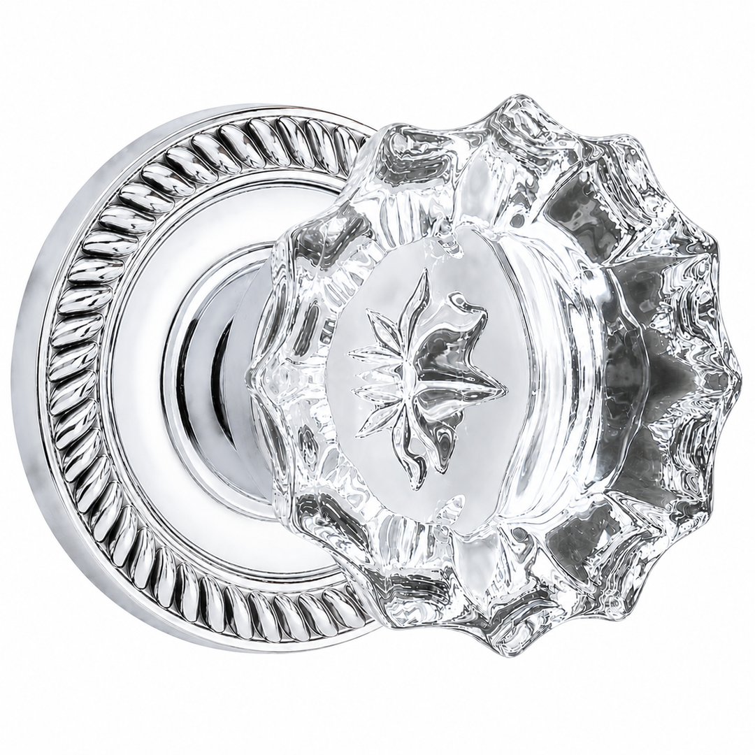 Traditional Georgian Roped Rosette Door Set with Fluted Crystal Door Knobs (Several Finishes Available)