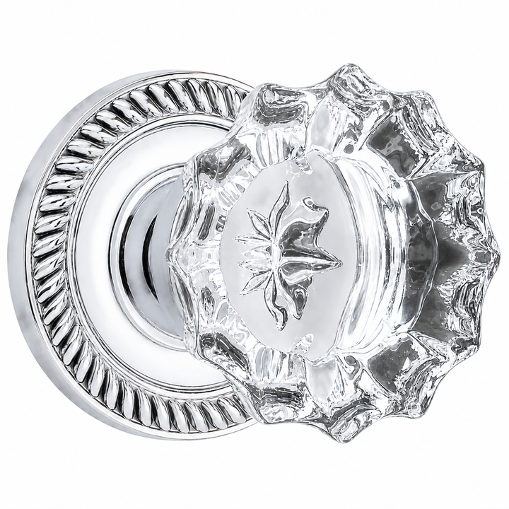 Traditional Georgian Roped Rosette Door Set with Fluted Crystal Door Knobs (Several Finishes Available)