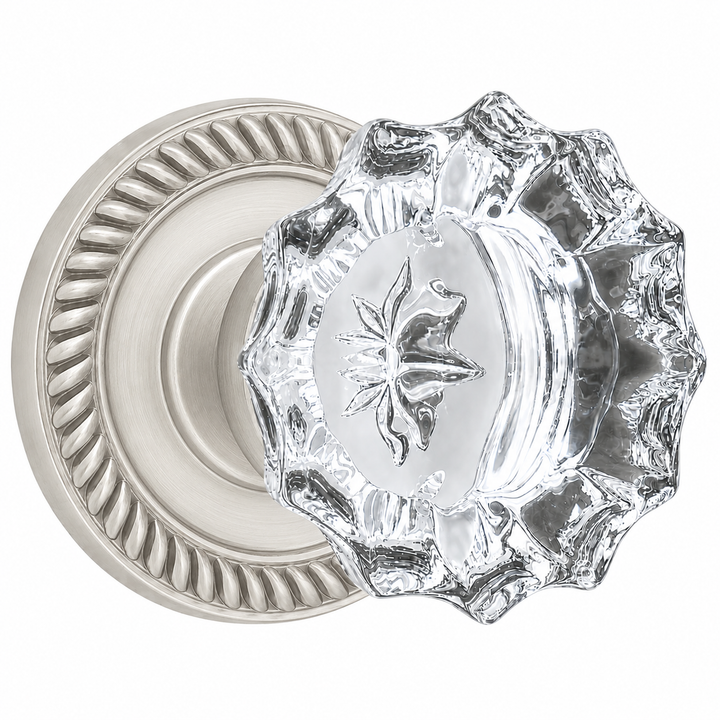 Traditional Georgian Roped Rosette Door Set with Fluted Crystal Door Knobs (Several Finishes Available)