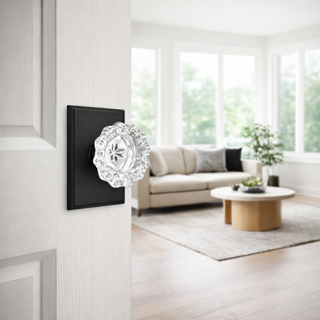 Magnifique® Rectangular Door Set with Crystal Fluted Knobs (Several Finishes Available)