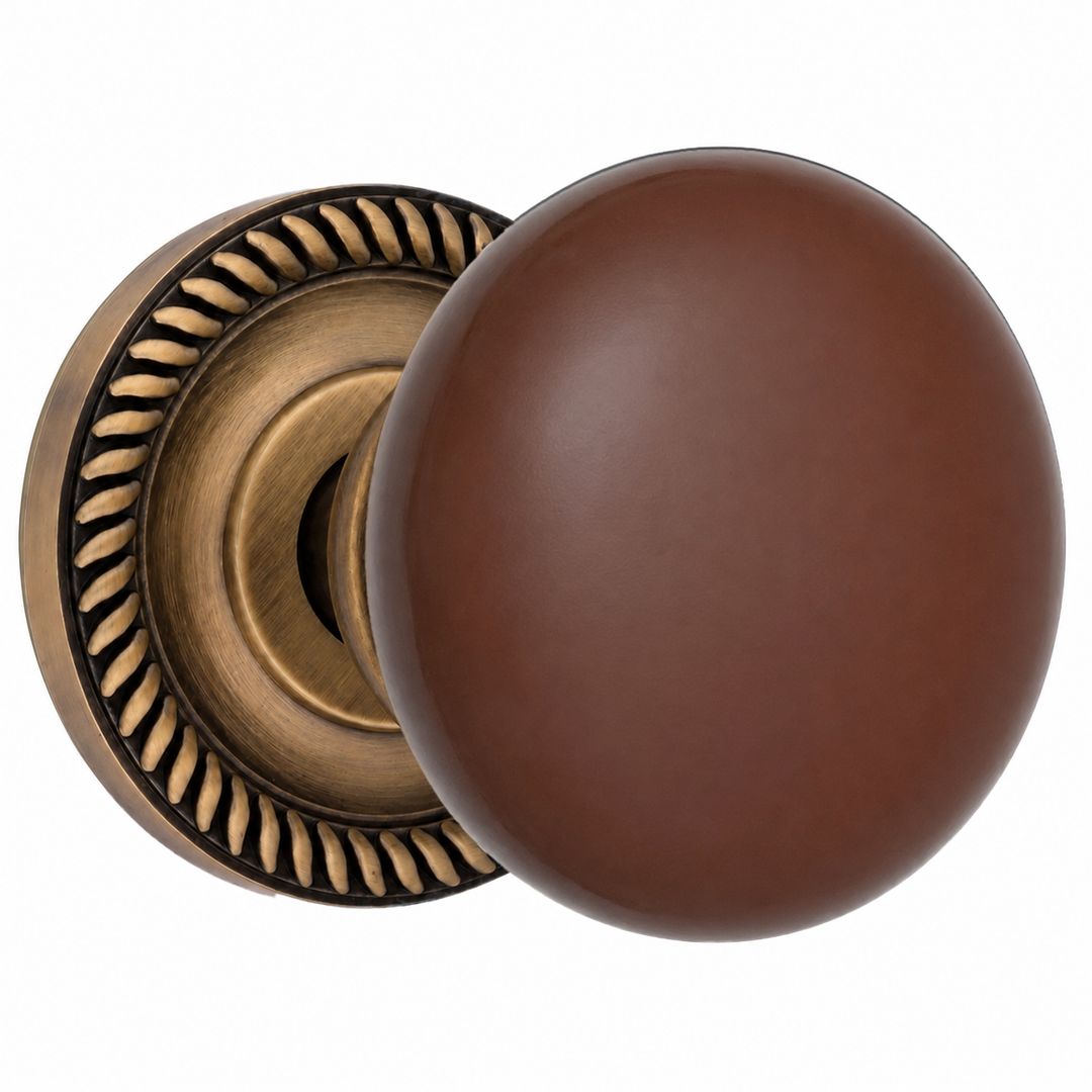 Traditional Brown Porcelain Door Knob with Georgian Roped Rosette (Several Finishes Available)