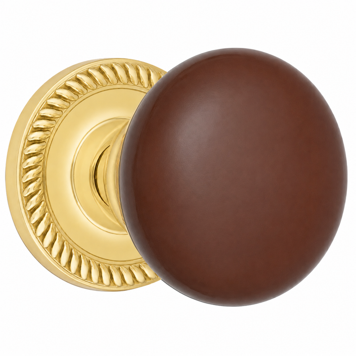 Traditional Brown Porcelain Door Knob with Georgian Roped Rosette (Several Finishes Available)