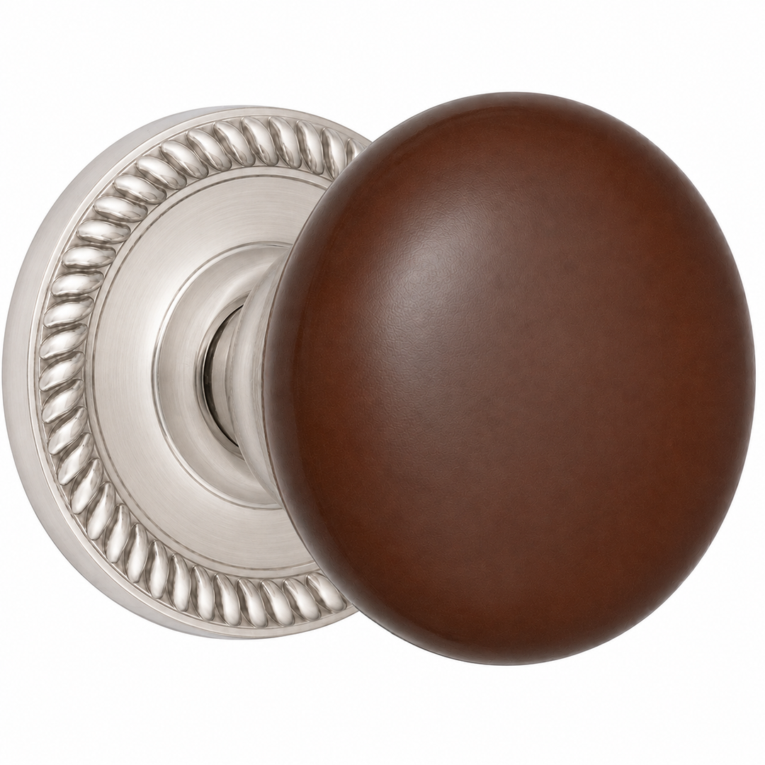 Traditional Brown Porcelain Door Knob with Georgian Roped Rosette (Several Finishes Available)