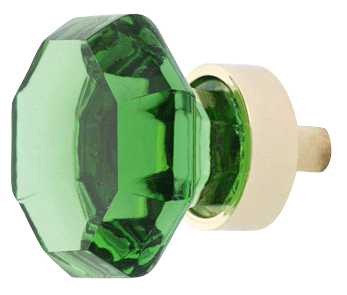 ##Antique Hardware## 1 3/8 Inch Emerald Green Glass Octagon Old Town Cabinet & Furniture Knob