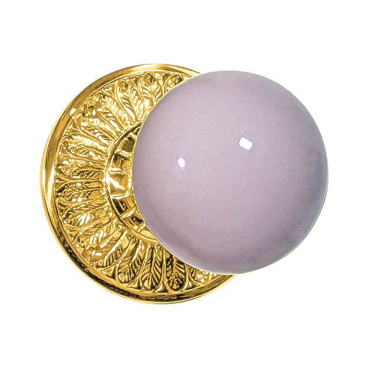 Grey Porcelain Door Knob with Brass Feathers Rosette (Several Finishes Available)