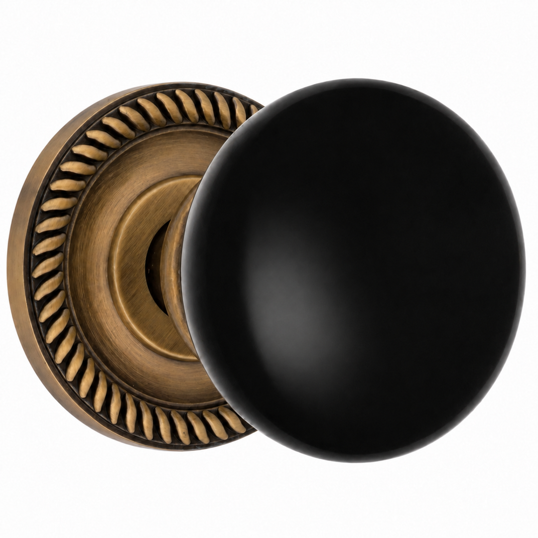 Traditional Georgian Roped Rosette Door Set with Black Porcelain Door Knobs (Several Finishes Available)
