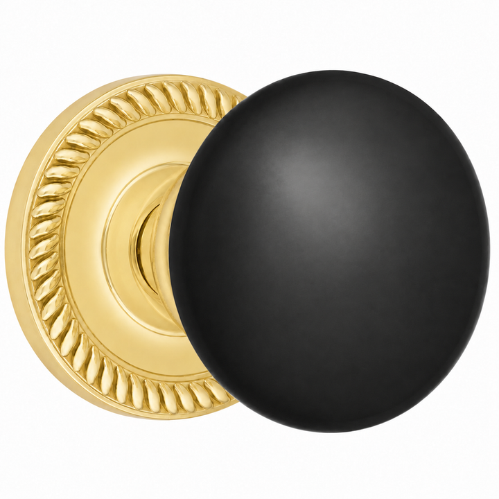 Traditional Georgian Roped Rosette Door Set with Black Porcelain Door Knobs (Several Finishes Available)