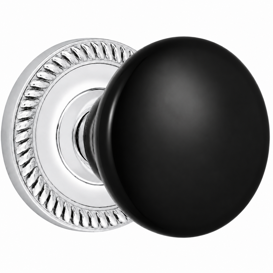 Traditional Georgian Roped Rosette Door Set with Black Porcelain Door Knobs (Several Finishes Available)