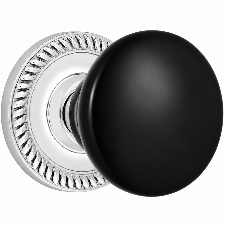 Traditional Georgian Roped Rosette Door Set with Black Porcelain Door Knobs (Several Finishes Available)