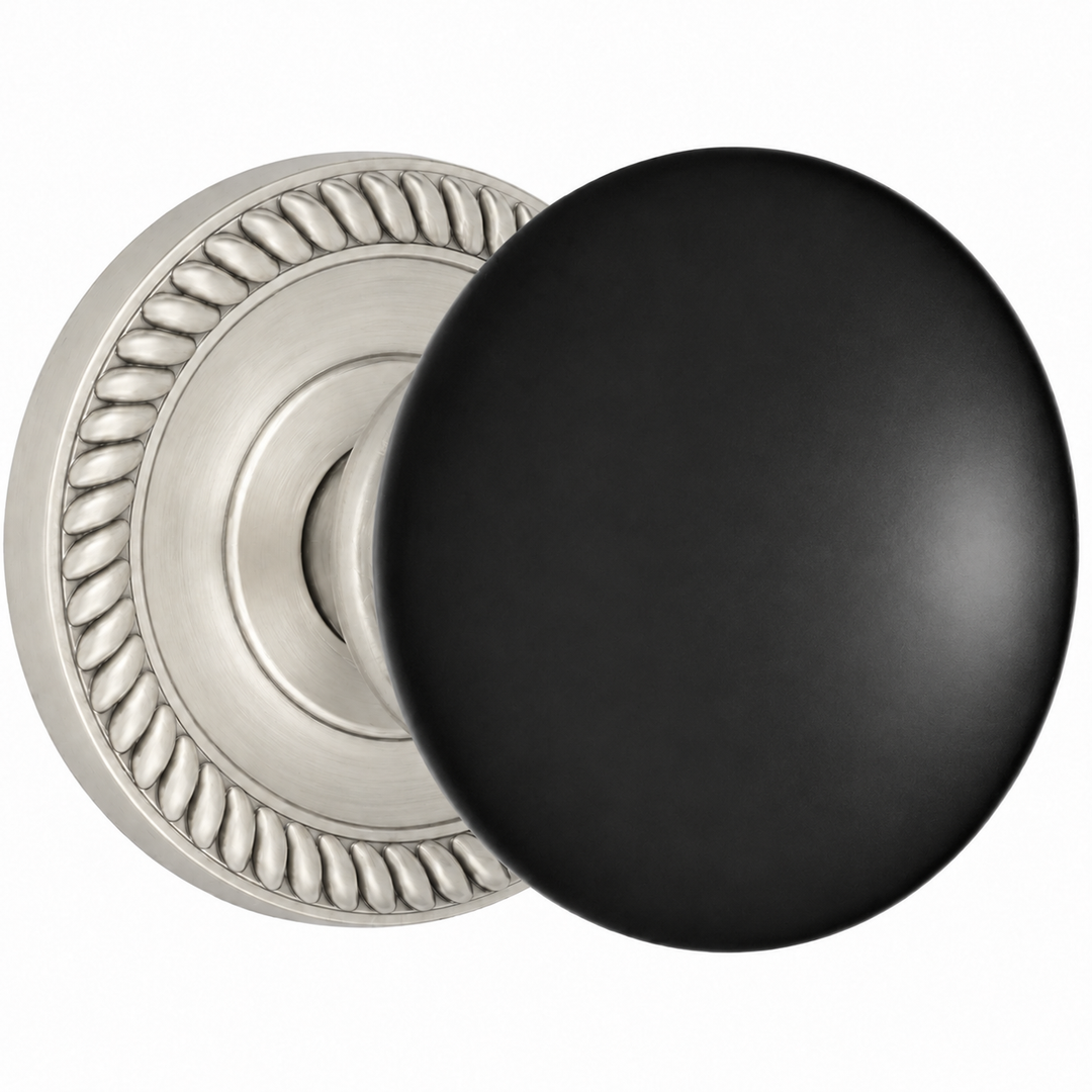 Traditional Georgian Roped Rosette Door Set with Black Porcelain Door Knobs (Several Finishes Available)