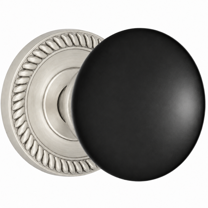 Traditional Georgian Roped Rosette Door Set with Black Porcelain Door Knobs (Several Finishes Available)