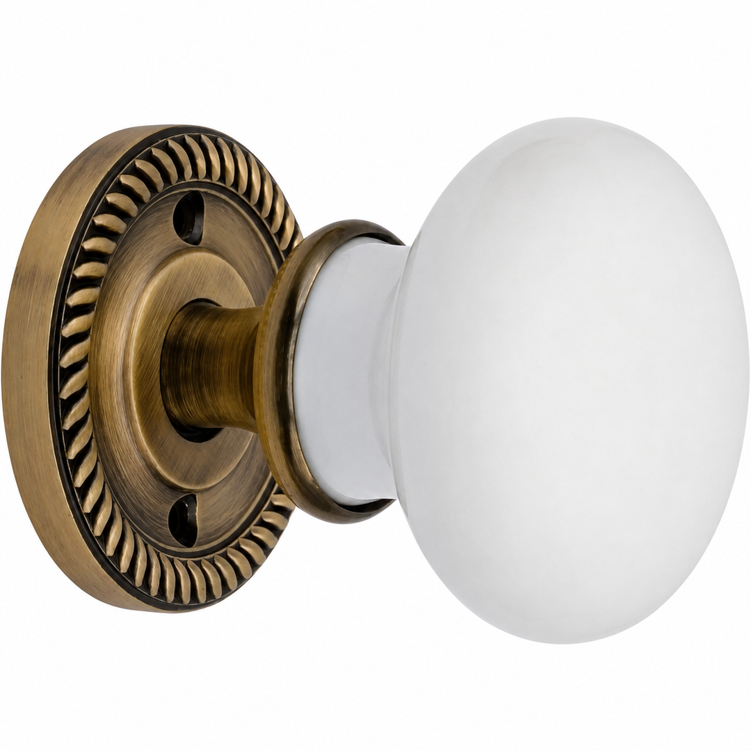 Traditional Georgian Roped Rosette Door Set with White Porcelain Door Knobs (Several Finishes Available)
