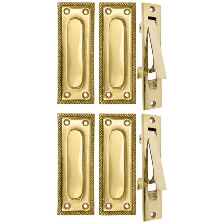 ##Antique Hardware## Georgian Rope Rectangular Pocket Door Set (Several Finishes Available)