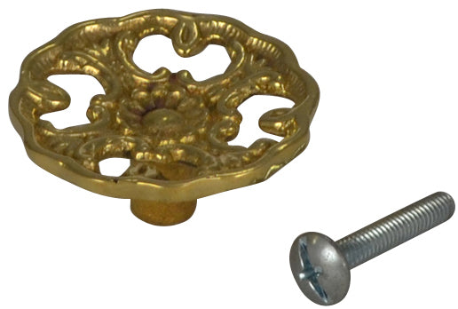 ##Antique Hardware## 1 1/2 Inch Solid Brass Baroque / Rococo Ornate Floral Knob (Several Finishes Available)