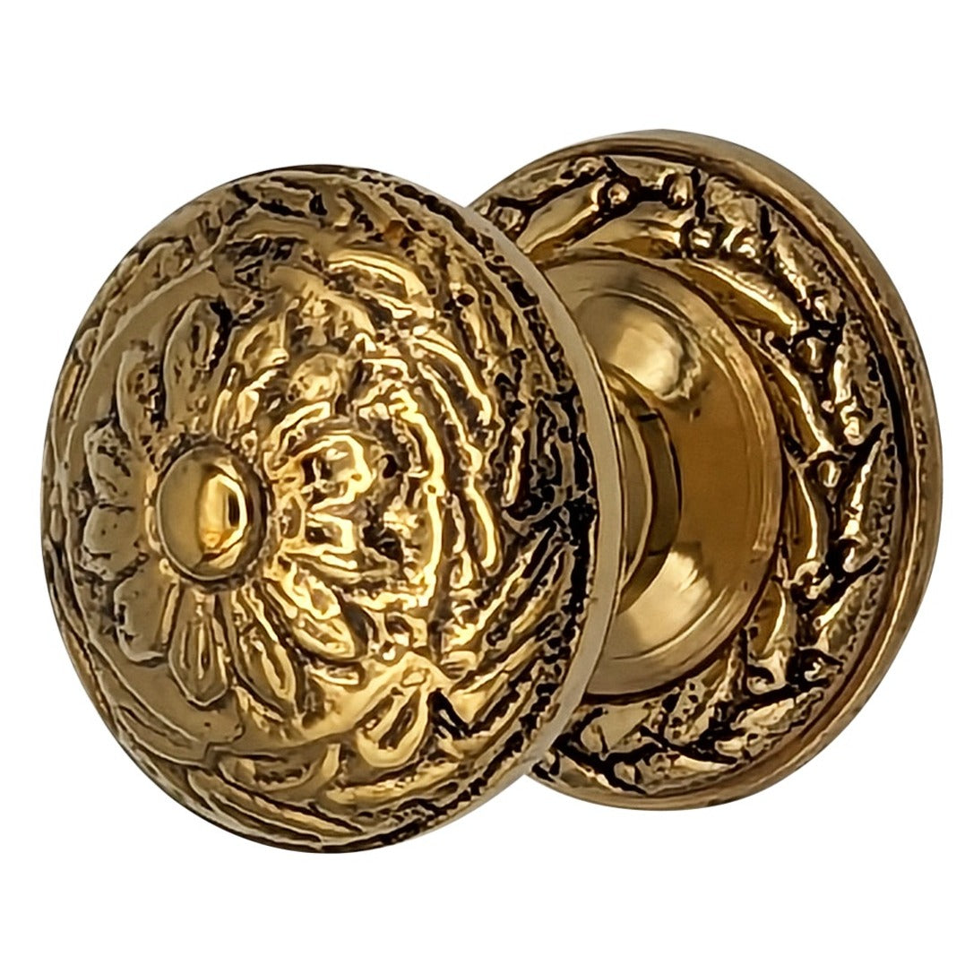 ##Antique Hardware## 1 1/4 Inch Ornate Floral Round Solid Brass Cabinet & Furniture Knob