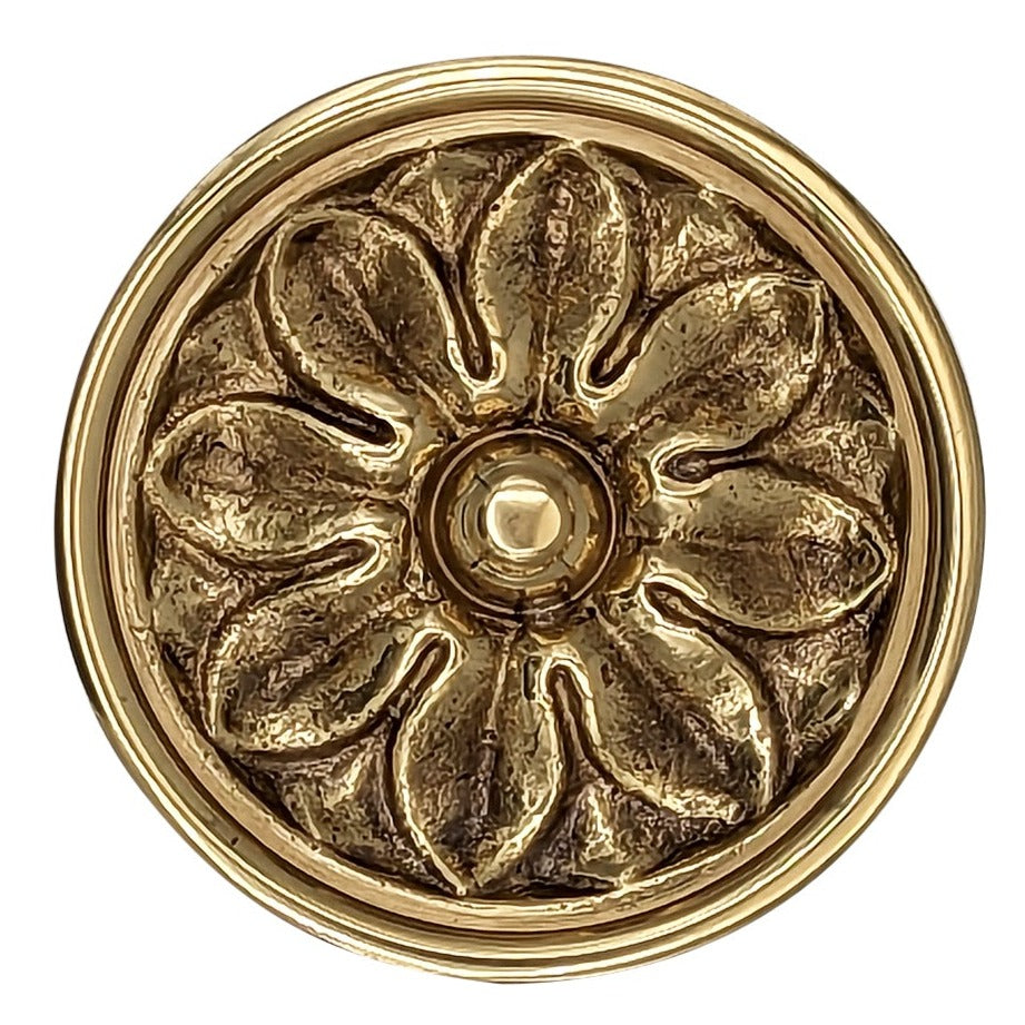 ##Antique Hardware## 2 1/2 Inch Solid Brass Large Floral Cabinet and Furniture Knob