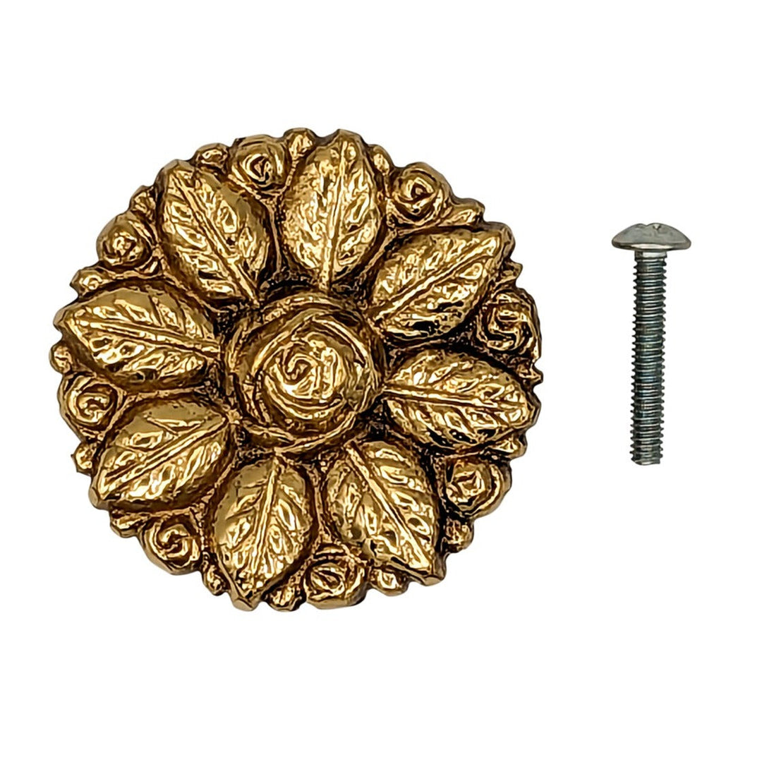 ##Antique Hardware## Large Oversized Flower & Petal Solid Brass Cabinet & Furniture Knob