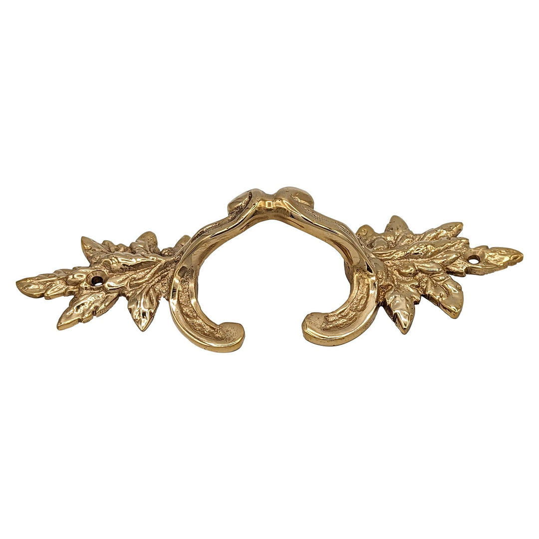 ##Antique Hardware## 6 Inch (4 3/8 Inch C-C) Solid Brass Ornate French Leaves Pull