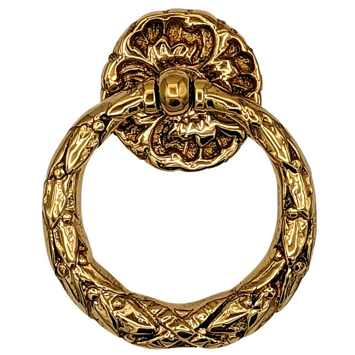 ##Antique Hardware## 2 1/4 Inch Solid Brass French Floral Drawer Ring Pull