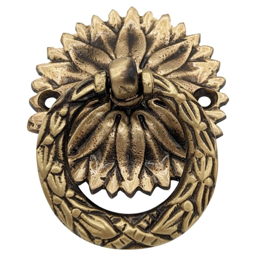 ##Antique Hardware## 2 Inch Solid Brass Radiant Leaves Ring Pull