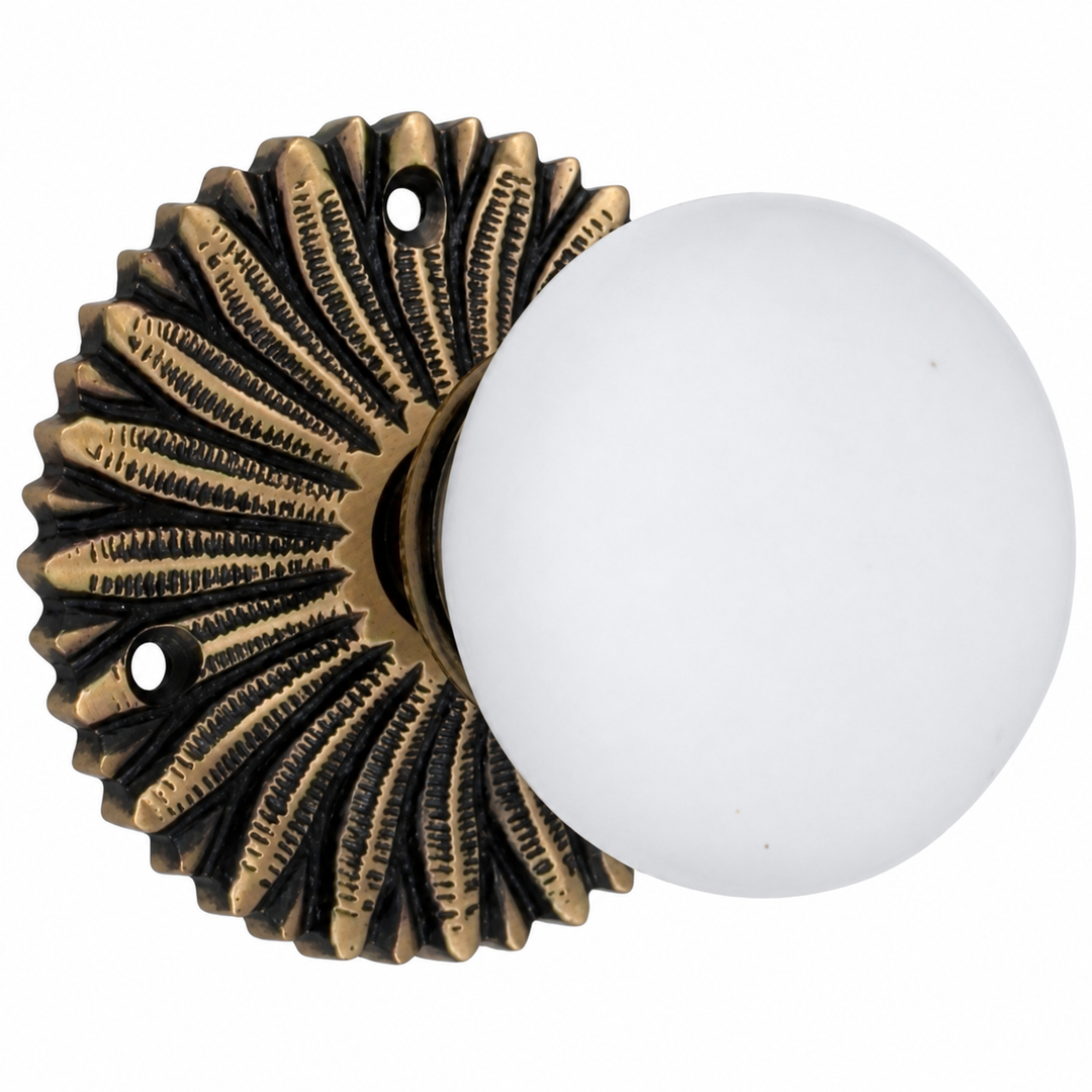 French Provincial Rosette Door Set with White Porcelain Door Knobs (Several Finishes Available)