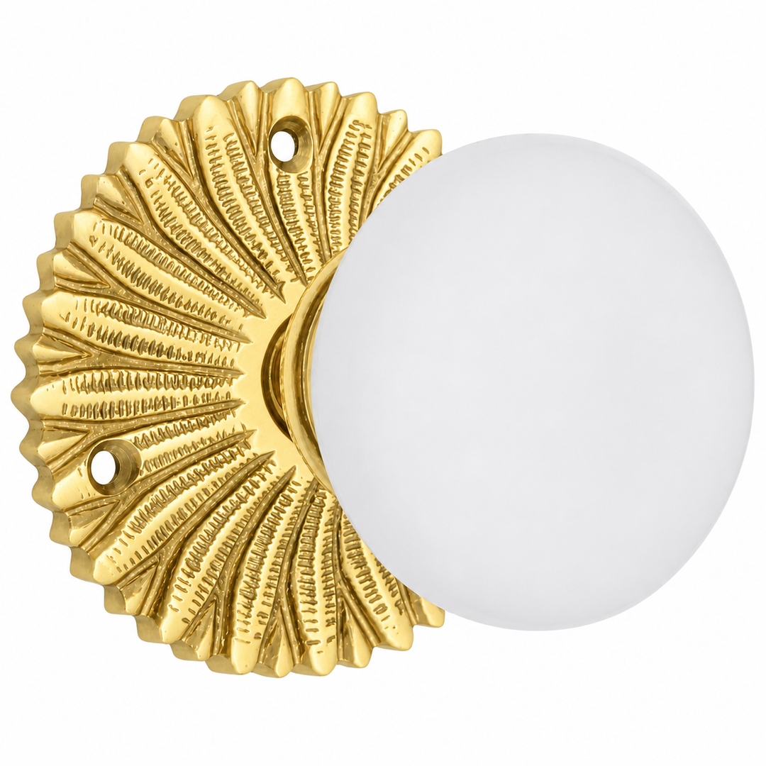French Provincial Rosette Door Set with White Porcelain Door Knobs (Several Finishes Available)