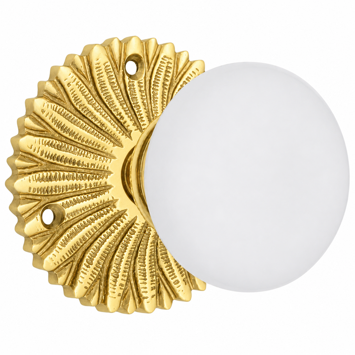 French Provincial Rosette Door Set with White Porcelain Door Knobs (Several Finishes Available)