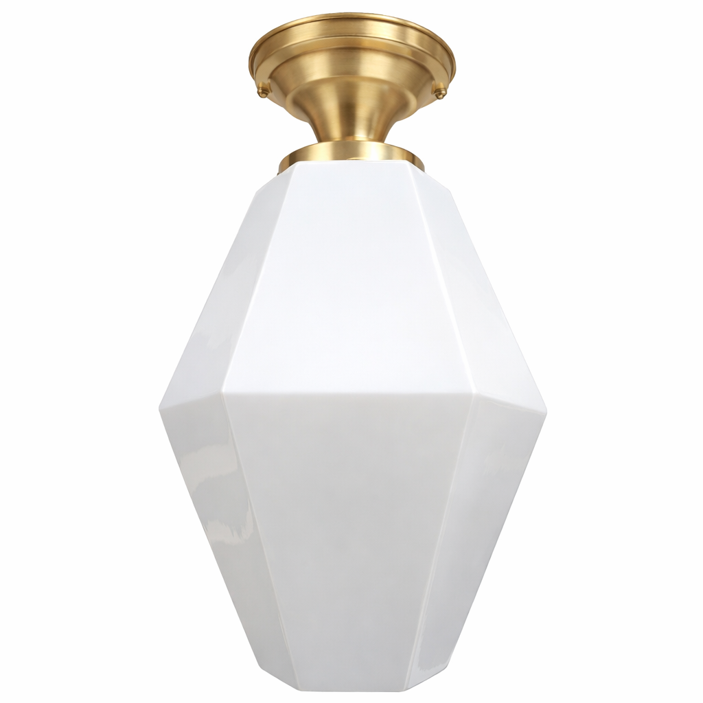 Geometric Faceted Glass Semi-Flush Standard Light (Several Finishes Available)