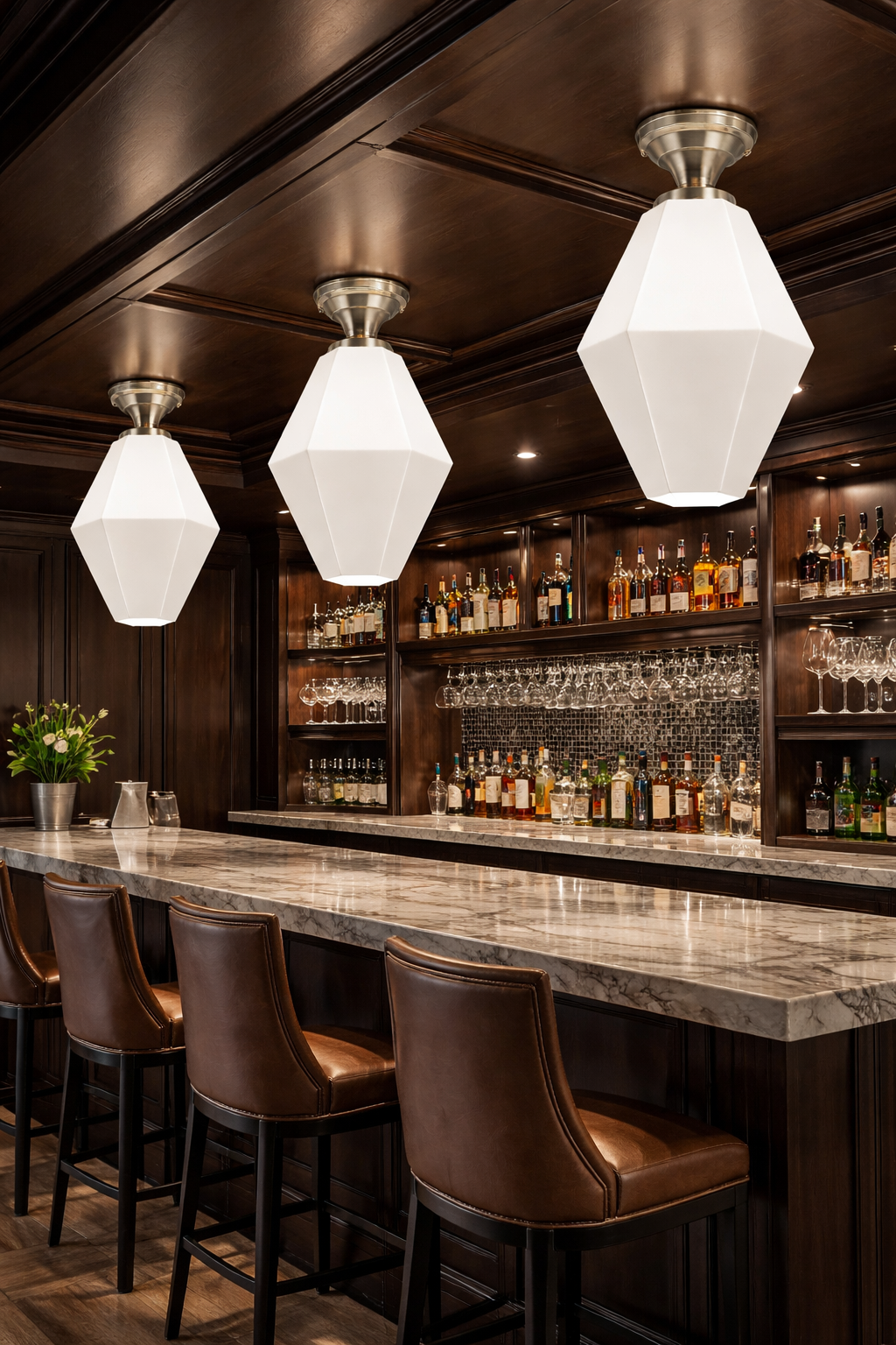 Geometric Faceted Glass Semi-Flush Standard Light (Several Finishes Available)
