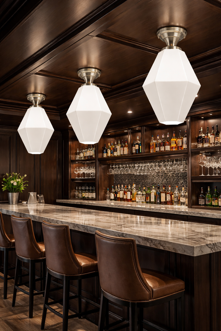 Geometric Faceted Glass Semi-Flush Standard Light (Several Finishes Available)
