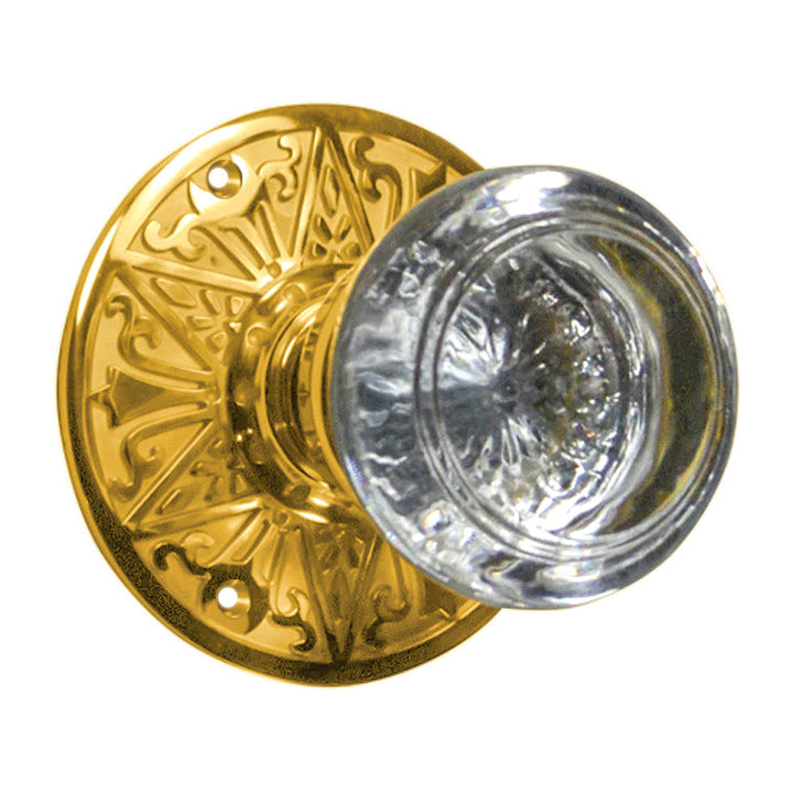 Eastlake Rosette Door Set with Crystal Round Door Knobs (Several Finishes Available)