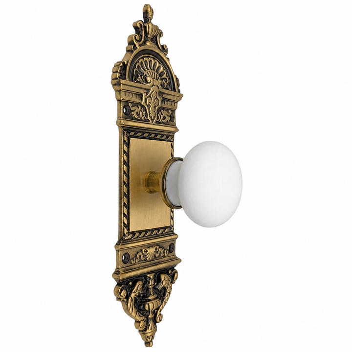 L'Enfant Small Backplate Door Set with White Porcelain Door Knobs (Several Finishes Available)