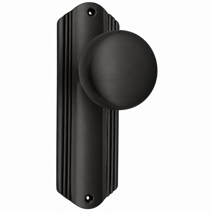 Art Deco Long Backplate Door Set with Brass Round Door Knobs (Several Finishes Available)