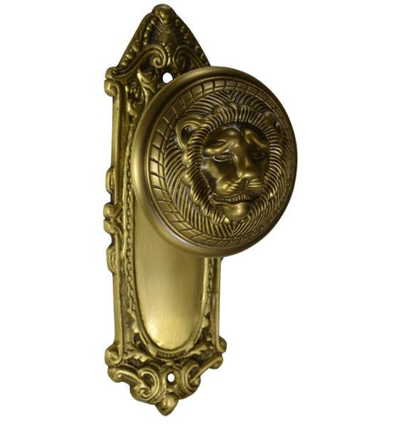 ##Antique Hardware## Ornate Victorian Long Backplate Door Set with Lion Door Knobs (Several Finishes Available)