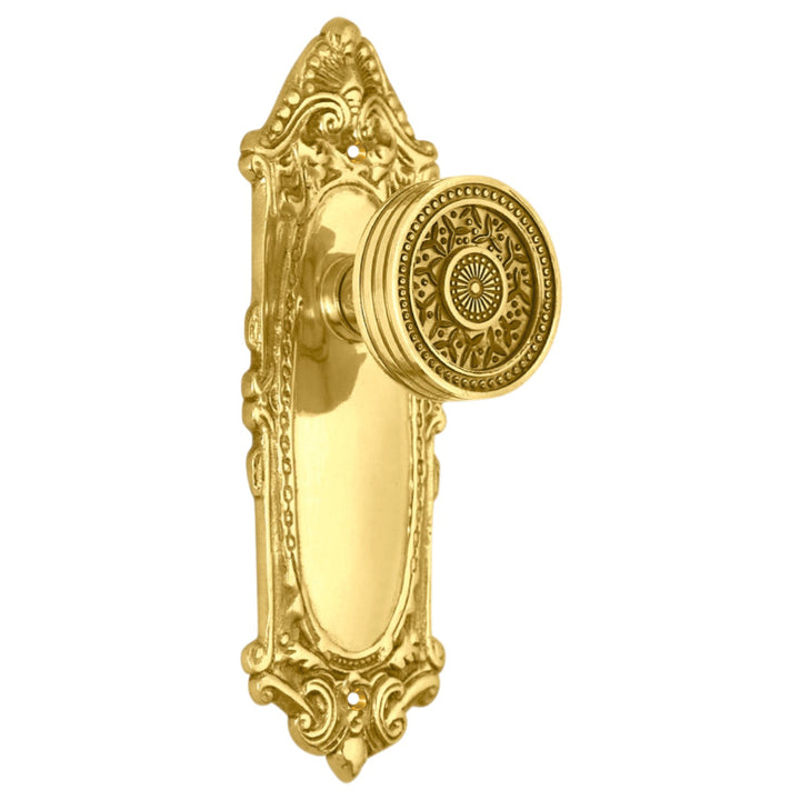 Ornate Victorian Long Backplate Door Set with Rice Pattern Door Knobs (Several Finishes Available)